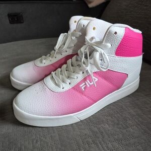 Fila Women's Pink and White High-Top Sneakers